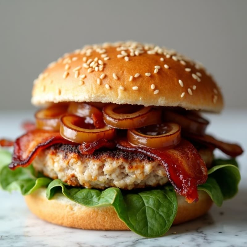 Lean Turkey-Bacon Burger with Caramelized Onions
