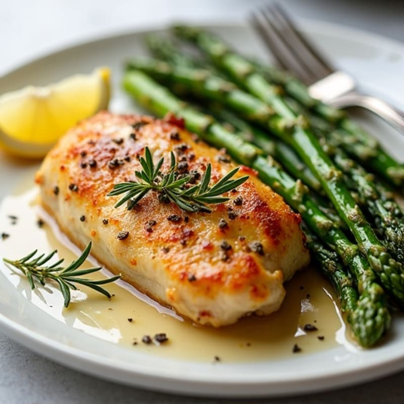 Crispy Lemon-Herb Roasted Chicken with Roasted Asparagus