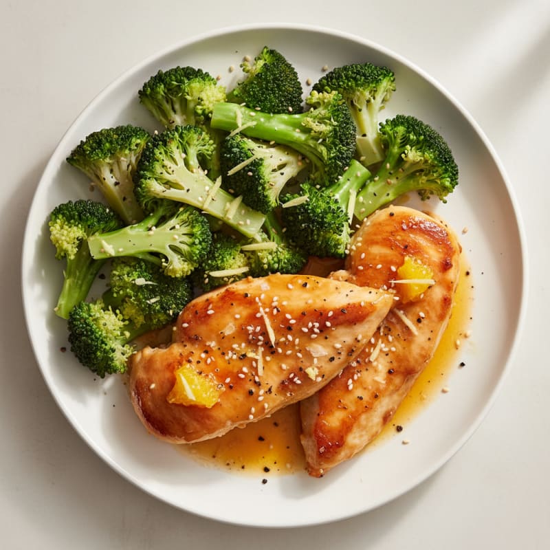 Orange Glazed Chicken with Steamed Broccoli