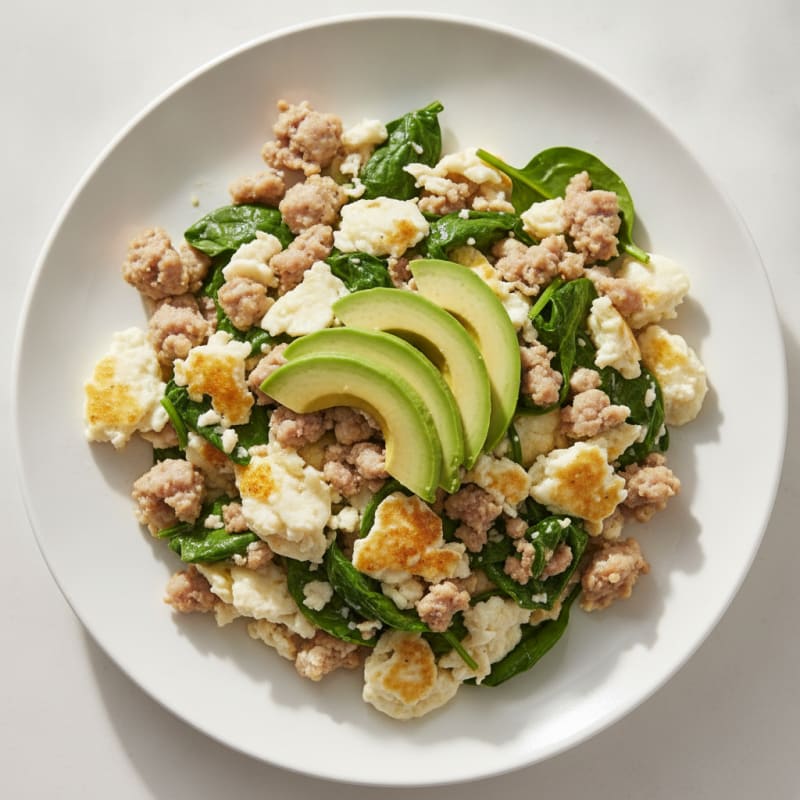 Egg White and Turkey Sausage Scramble with Spinach
