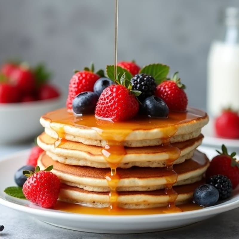 Maple Glazed Protein Pancakes with Fresh Berries
