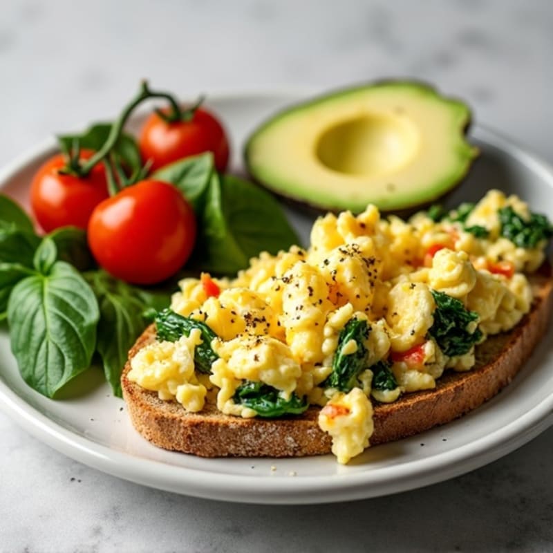 Cottage Cheese Scramble with Spinach and Cherry Tomatoes