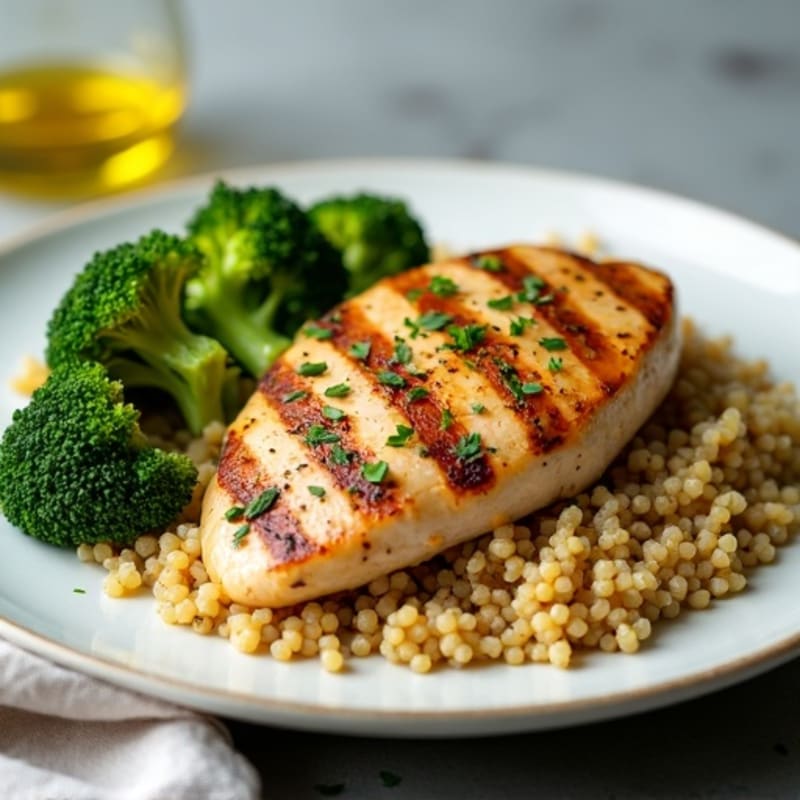 Grilled Chicken Breast with Quinoa and Roasted Broccoli