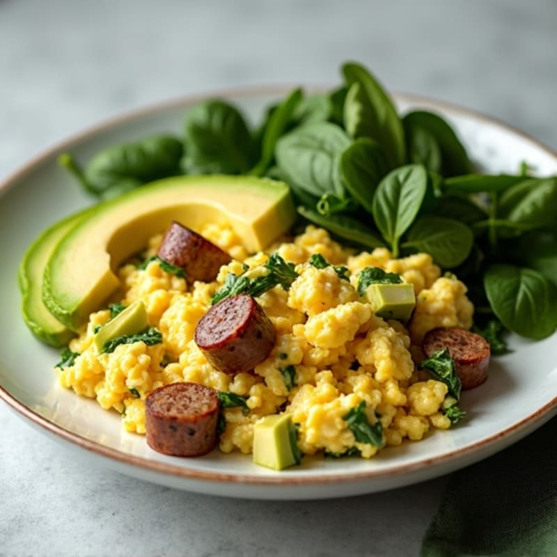 Egg White and Turkey Sausage Scramble with Spinach and Avocado