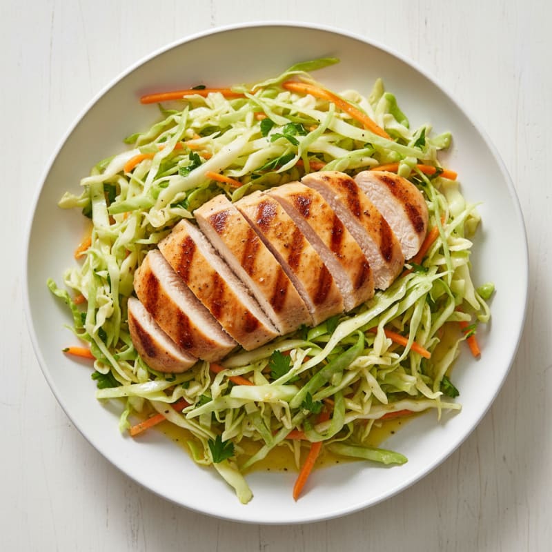 Grilled Chicken Breast Salad with Crunchy Cabbage and Lemon Vinaigrette