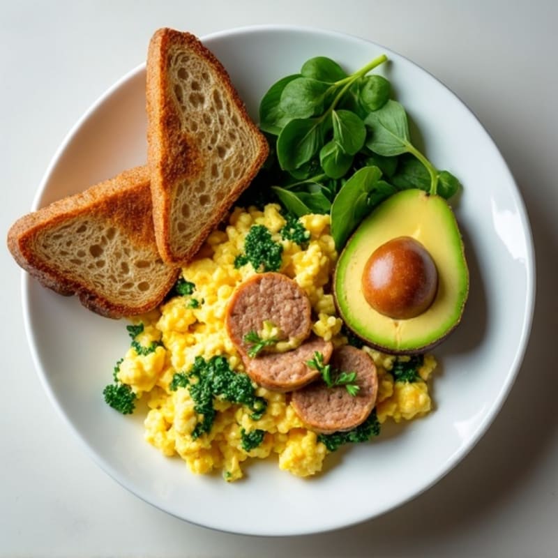 Egg White and Spinach Scramble with Turkey Sausage