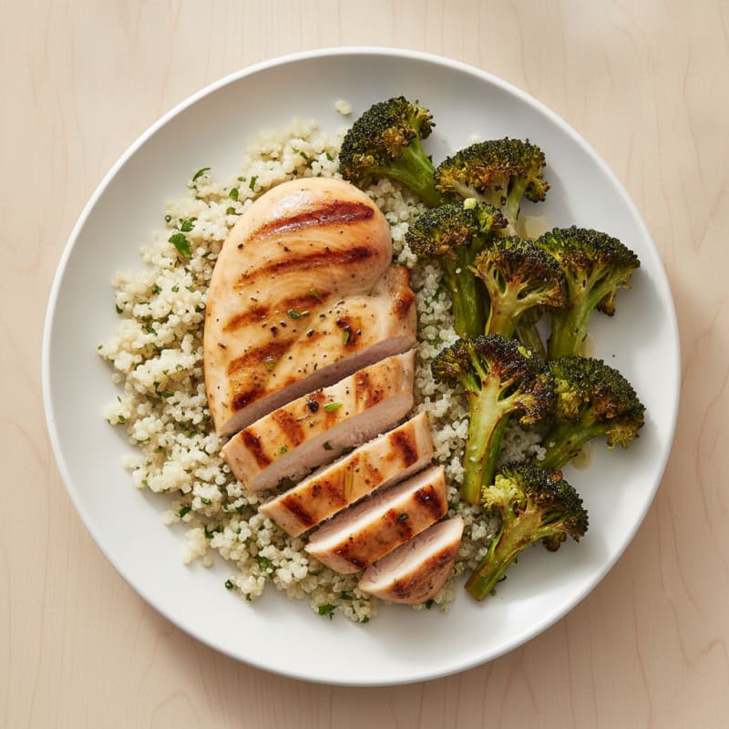 Grilled Chicken Breast with Quinoa and Roasted Broccoli
