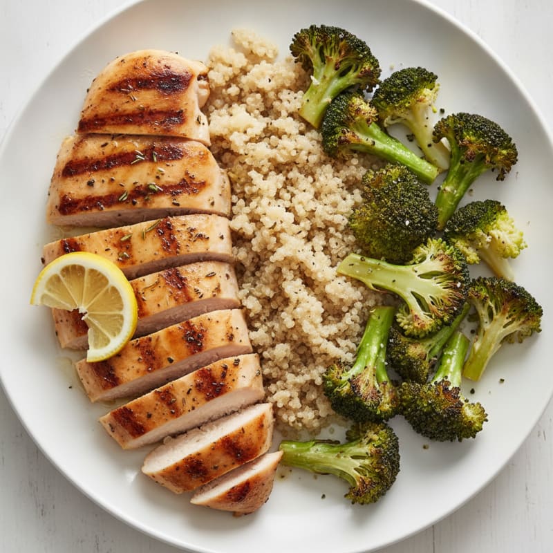 Grilled Chicken Breast with Roasted Broccoli and Quinoa