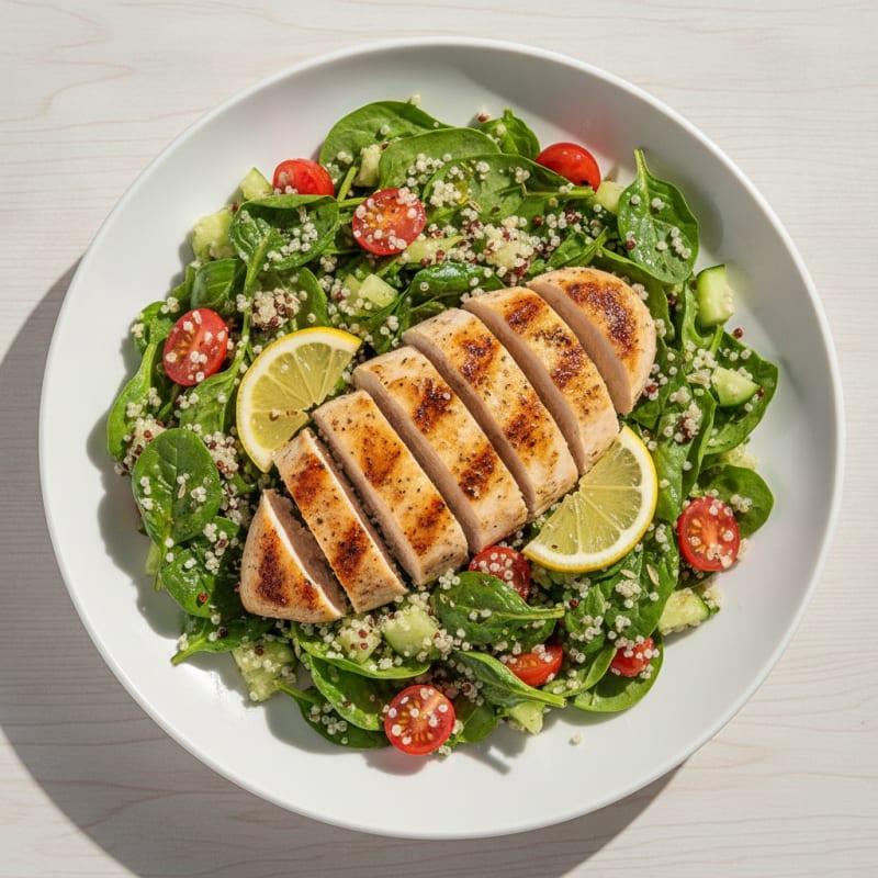 Grilled Chicken and Quinoa Salad with Spinach