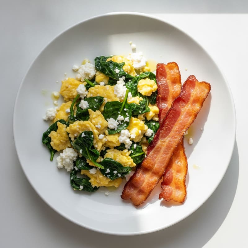 Cottage Cheese Scramble with Spinach and Turkey Bacon