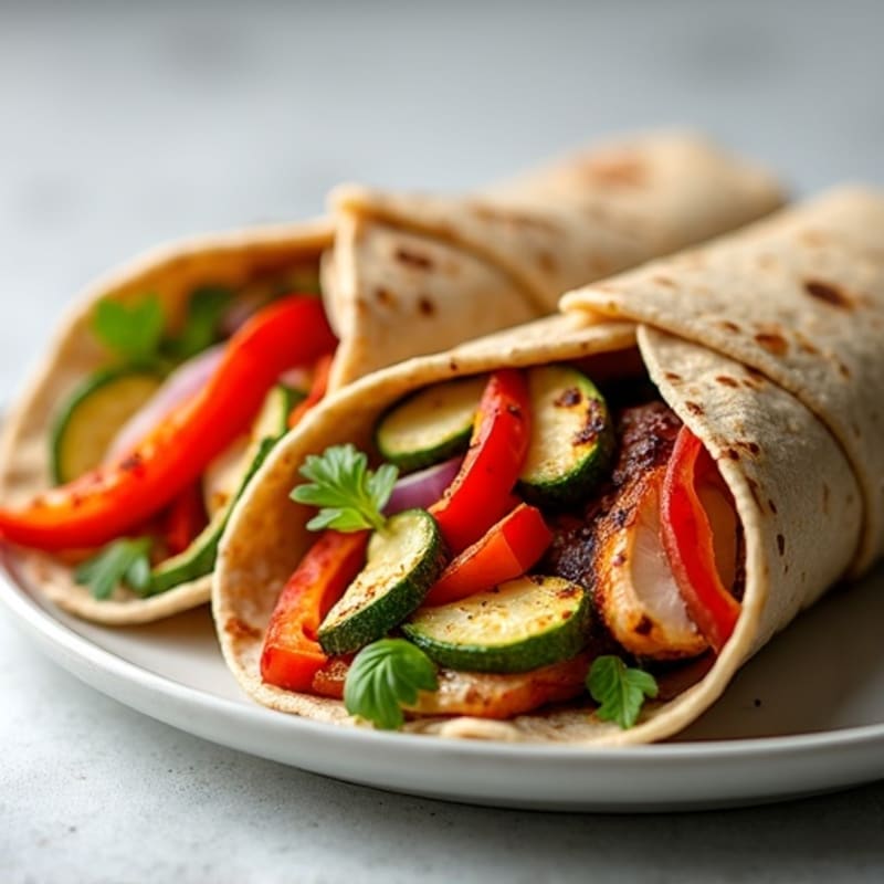 Sheet Pan Spiced Chicken and Roasted Veggie Wraps