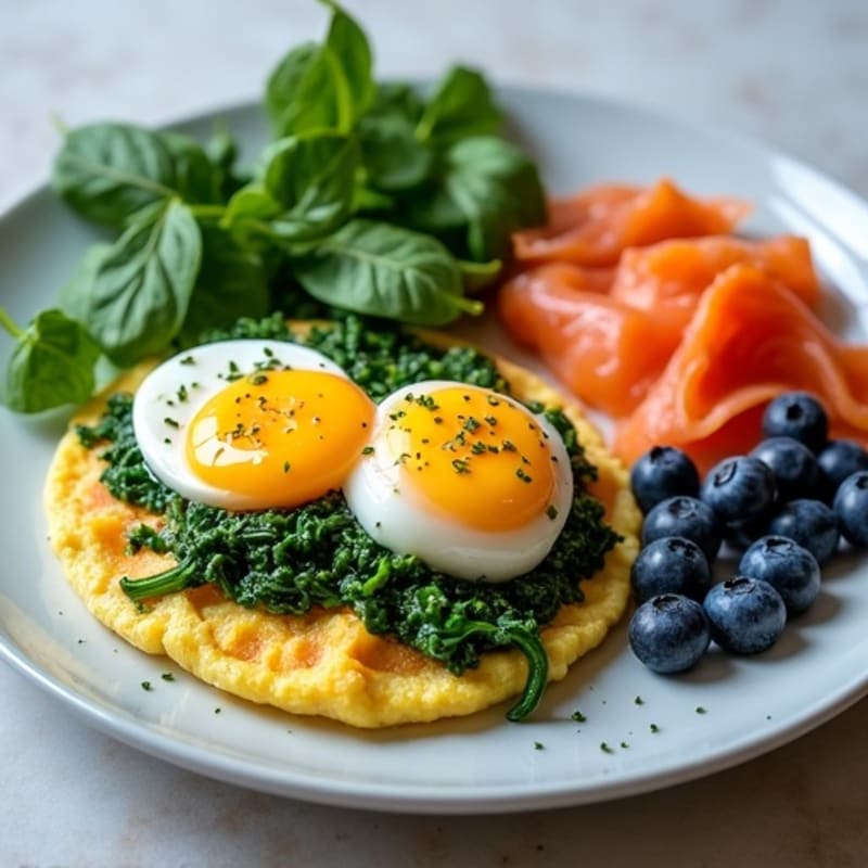 Scrambled Eggs with Sautéed Spinach and Smoked Salmon