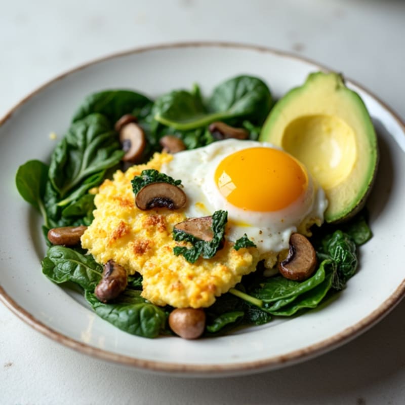 Egg White and Spinach Scramble with Sautéed Mushrooms