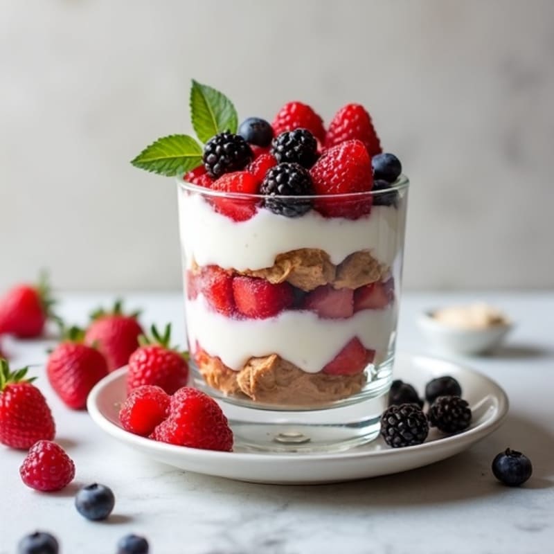 Greek Yogurt Protein Parfait with Mixed Berries and Almond Butter