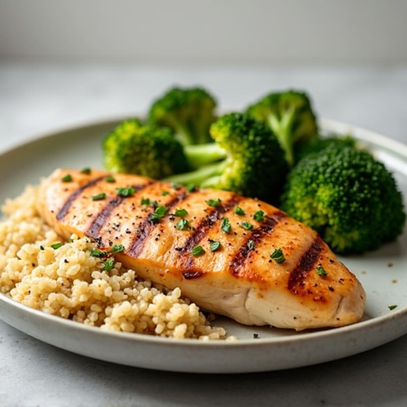 Grilled Chicken Breast with Quinoa and Roasted Broccoli