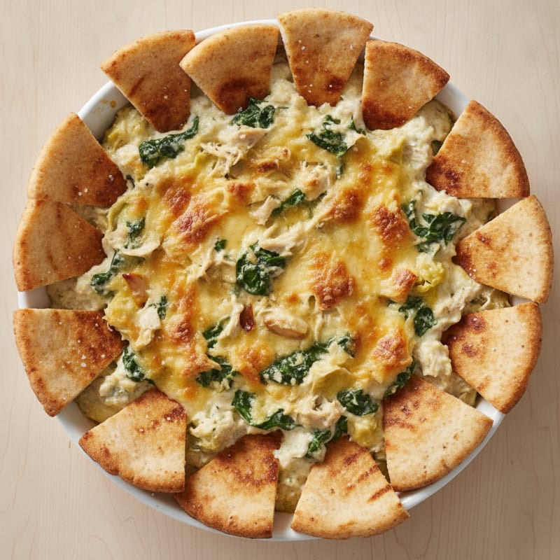 Baked Spinach Artichoke Dip with Toasted Pita