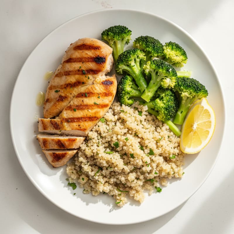 Grilled Chicken Breast with Quinoa and Steamed Broccoli