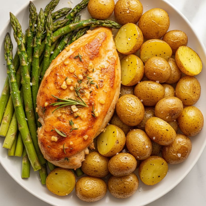 Garlic Herb Roasted Chicken with Asparagus