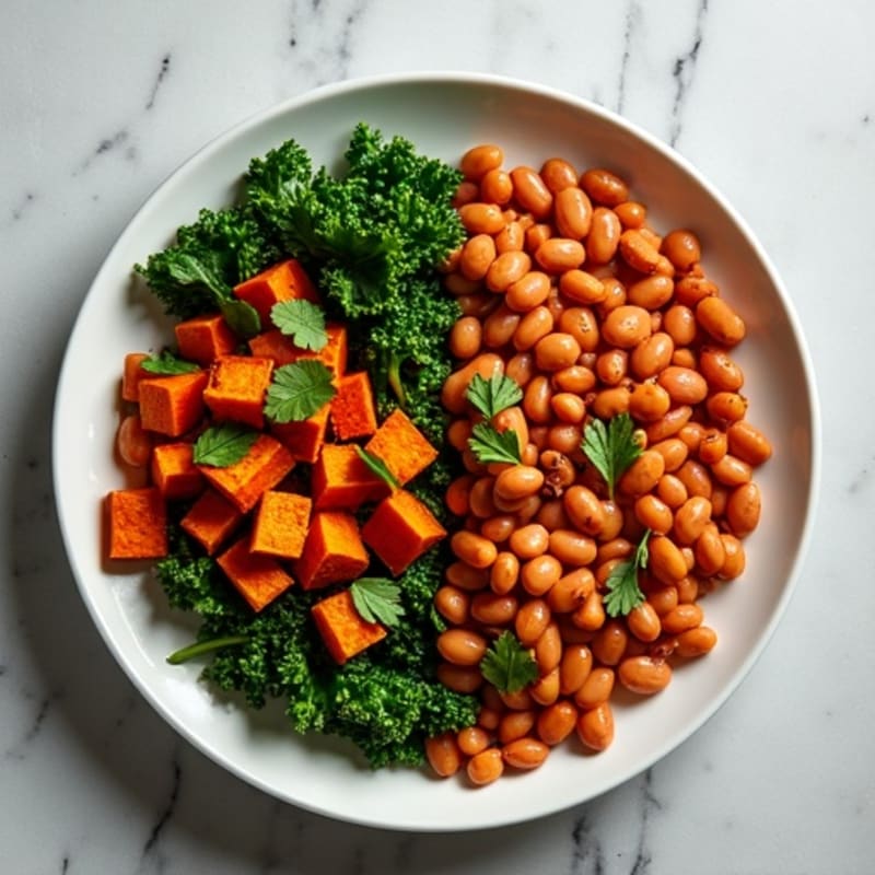 Smoky Pinto Beans with Roasted Sweet Potatoes and Greens