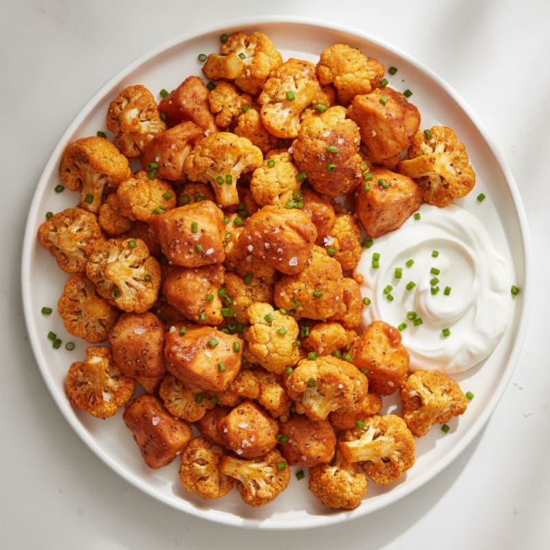 Buffalo Roasted Cauliflower and Chicken Bites