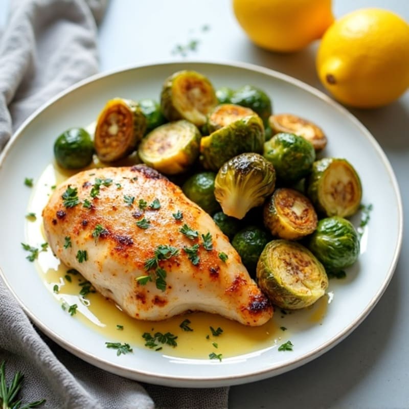 Lemon Herb Roasted Chicken with Crispy Brussels Sprouts