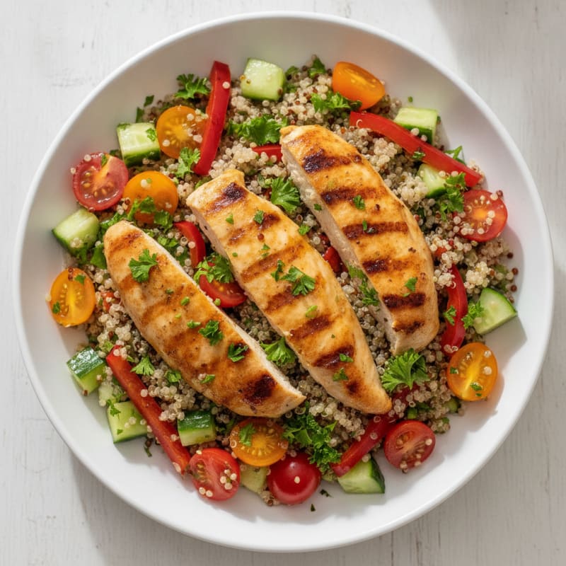 Grilled Chicken and Quinoa Salad with Fresh Vegetables