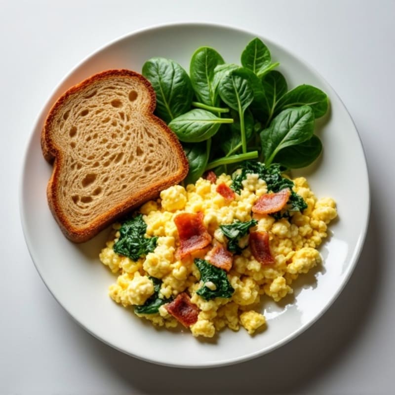 Cottage Cheese Scramble with Spinach and Turkey Bacon