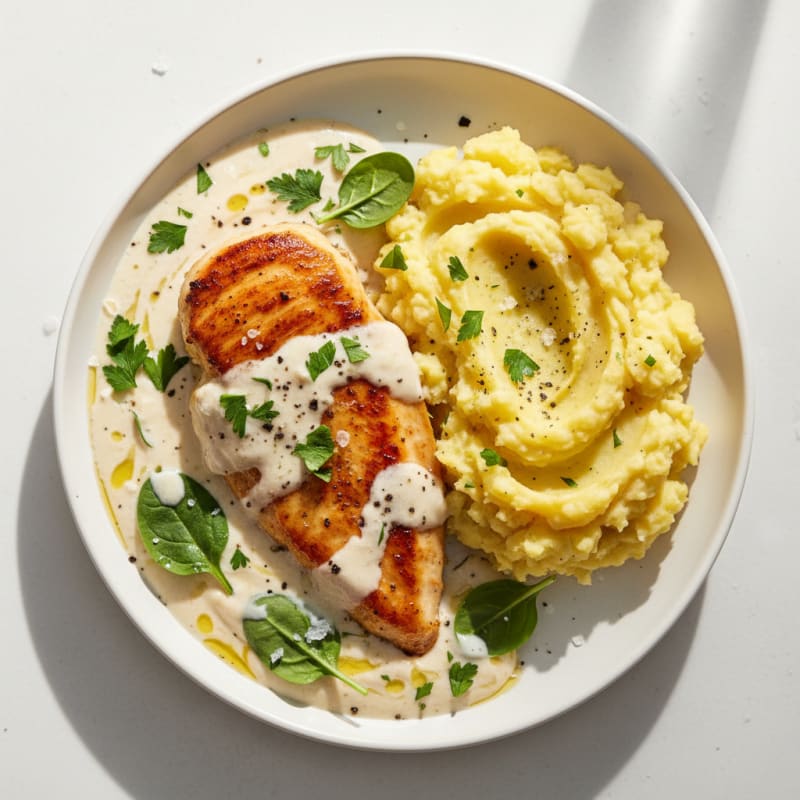 Creamy Garlic Chicken with Golden Mashed Potatoes