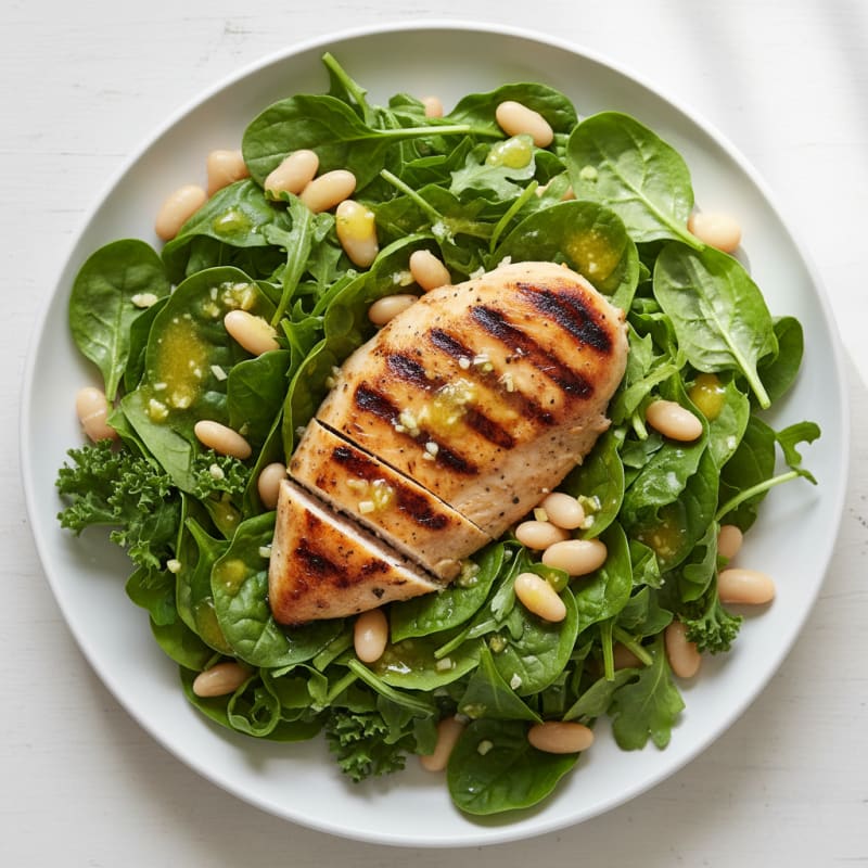 Grilled Chicken Breast with Mixed Greens and White Bean Salad
