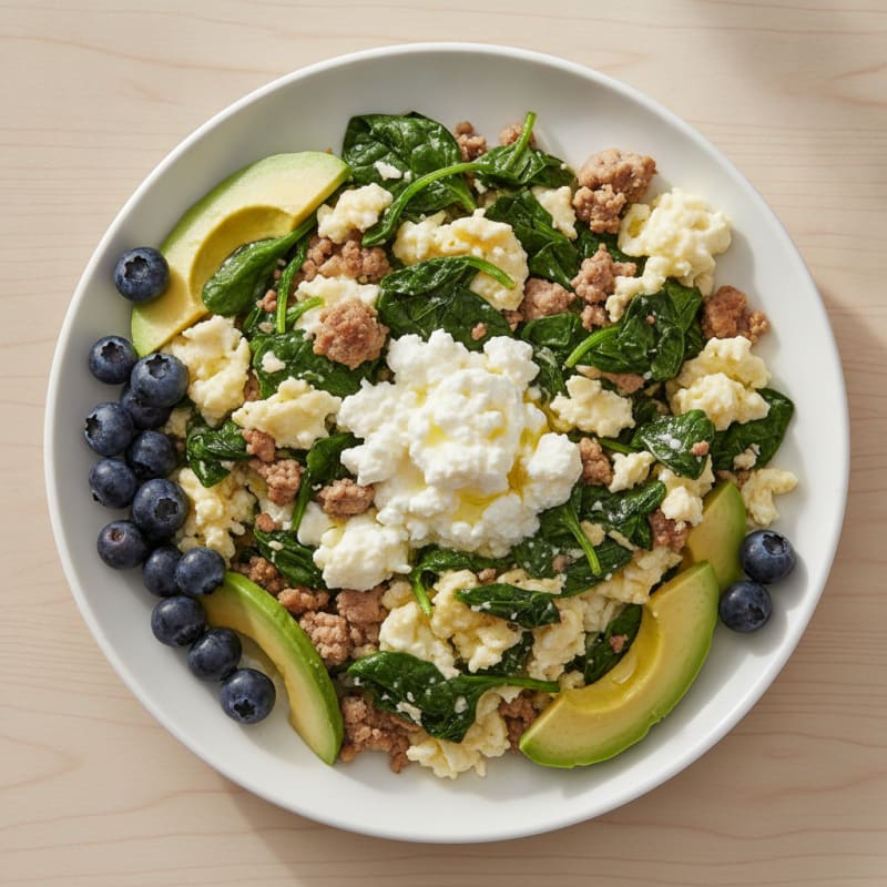 Egg White and Turkey Spinach Scramble with Cottage Cheese