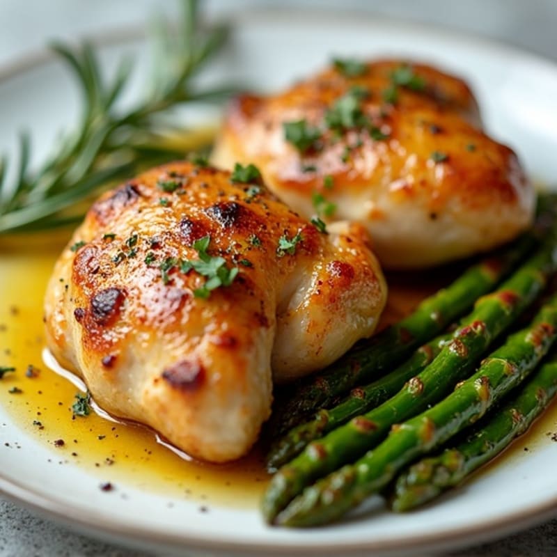 Crispy Lemon-Herb Roasted Chicken Thighs with Roasted Asparagus