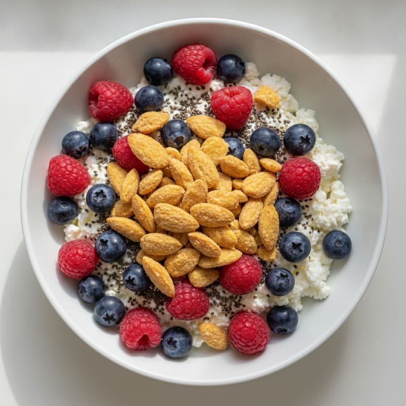 Cottage Cheese Berry Chia Bowl with Almonds