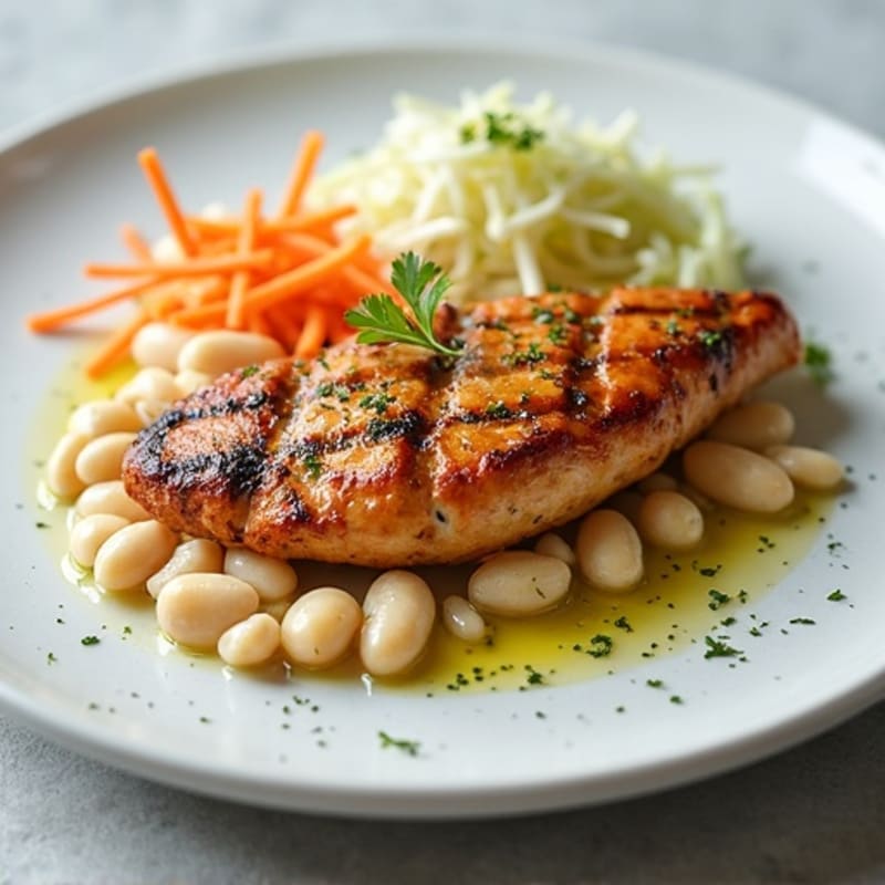 Grilled Chicken Breast with Crunchy Slaw and White Bean Mash