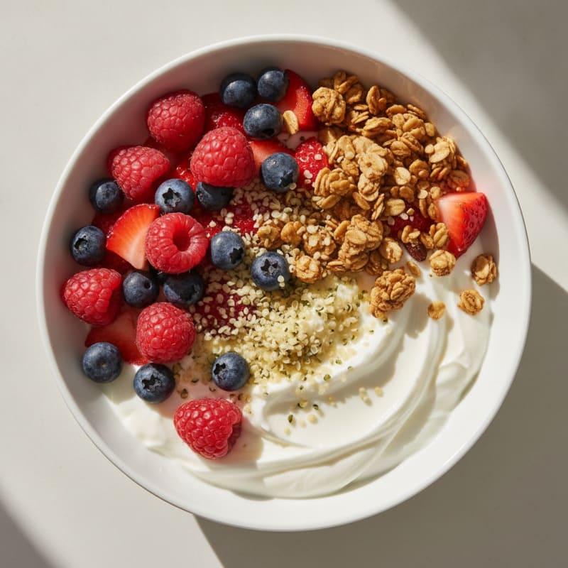 Creamy Greek Yogurt Bowl with Mixed Berries and Protein Granola