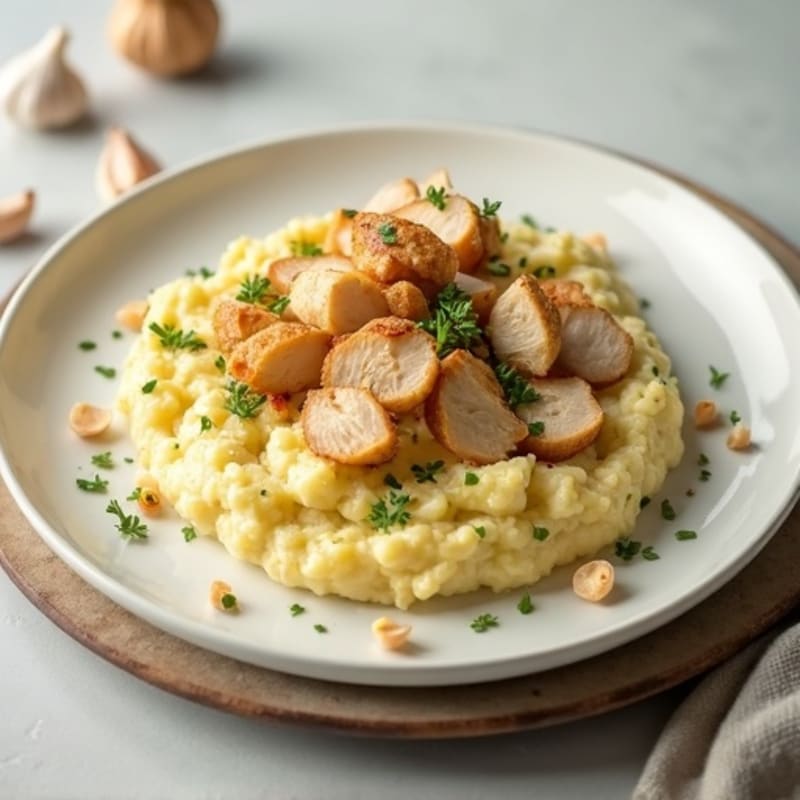 Cauliflower-Potato Mash with Roasted Garlic and Chicken