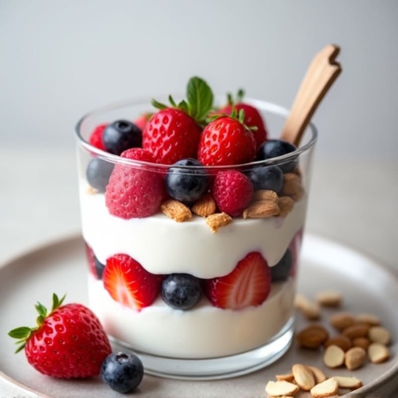 Greek Yogurt Protein Parfait with Mixed Berries and Almonds