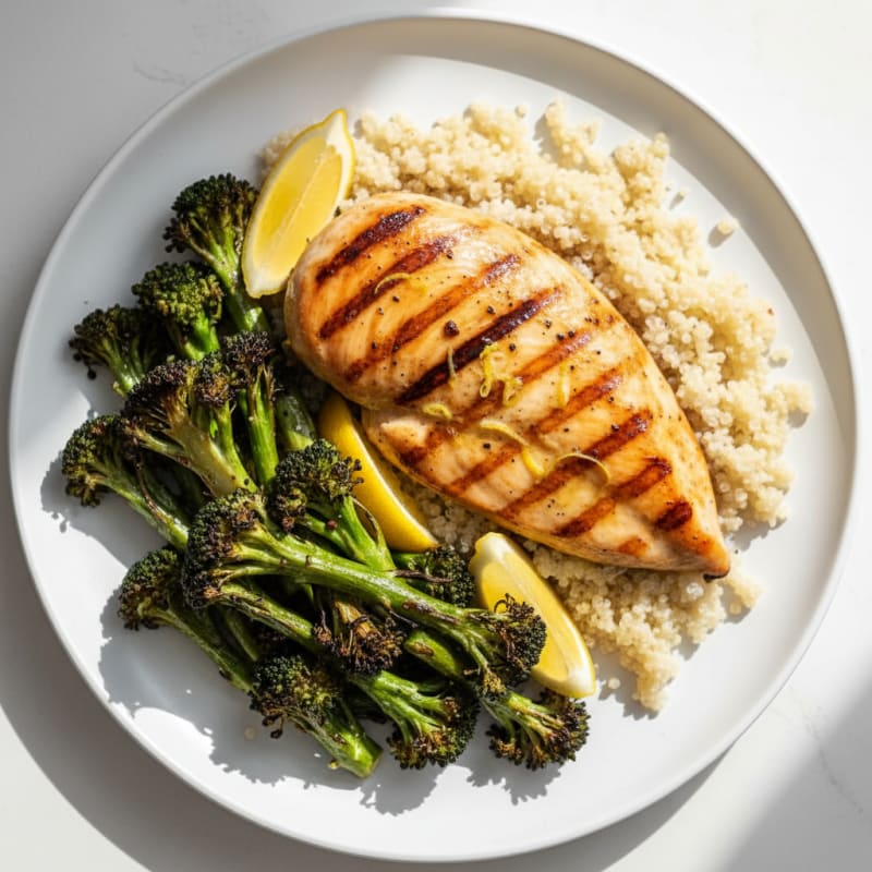 Grilled Chicken Breast with Quinoa and Roasted Broccoli