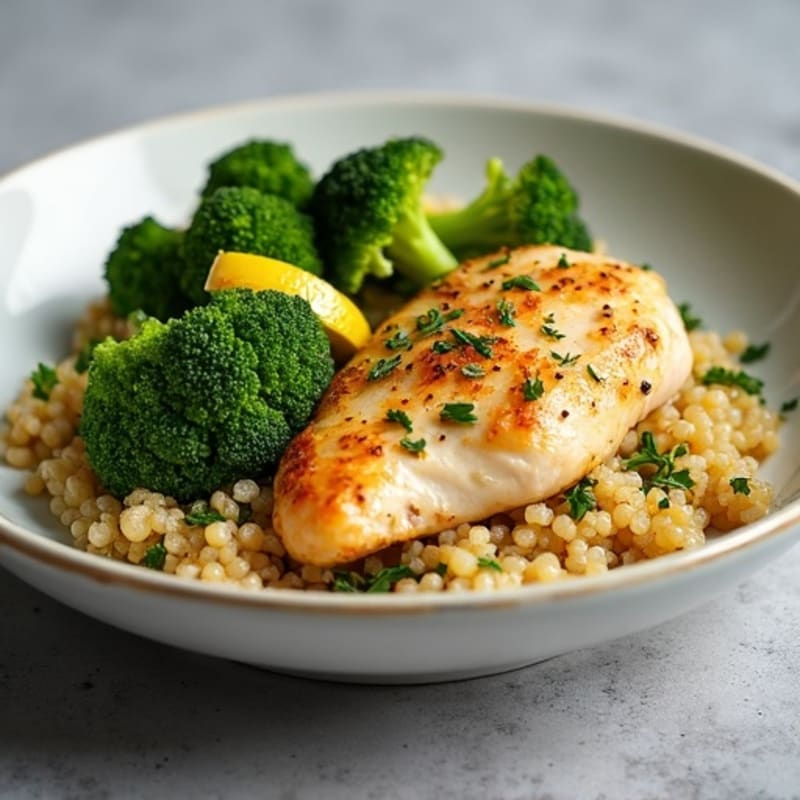 Lemon-Herb Quinoa with Roasted Chicken and Crispy Broccoli