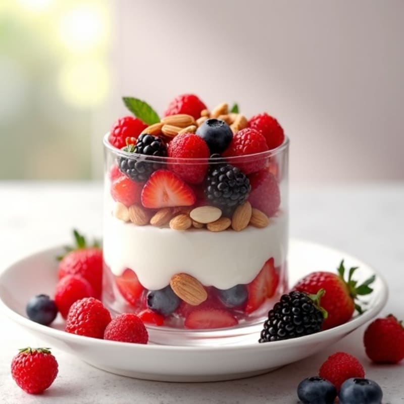 Greek Yogurt Protein Parfait with Mixed Berries and Almonds