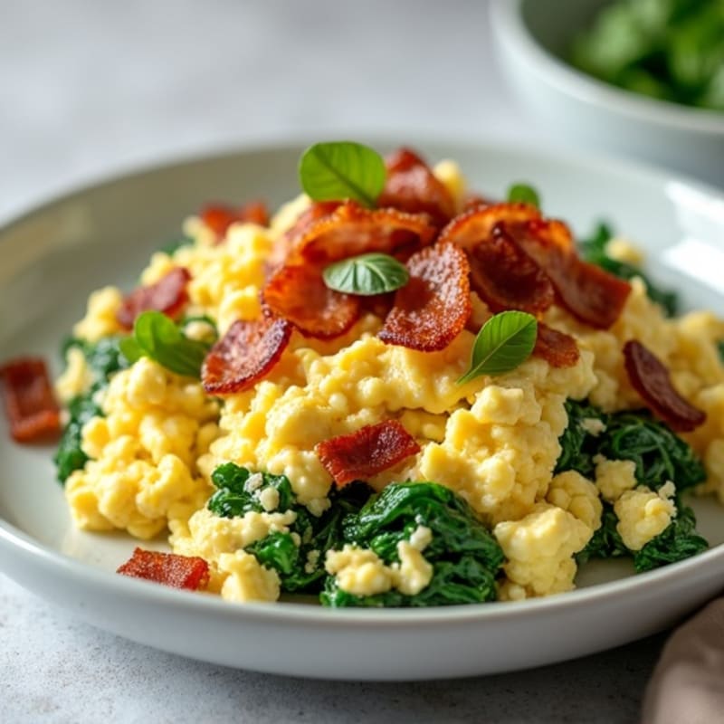 Cottage Cheese Scramble with Spinach and Turkey Bacon