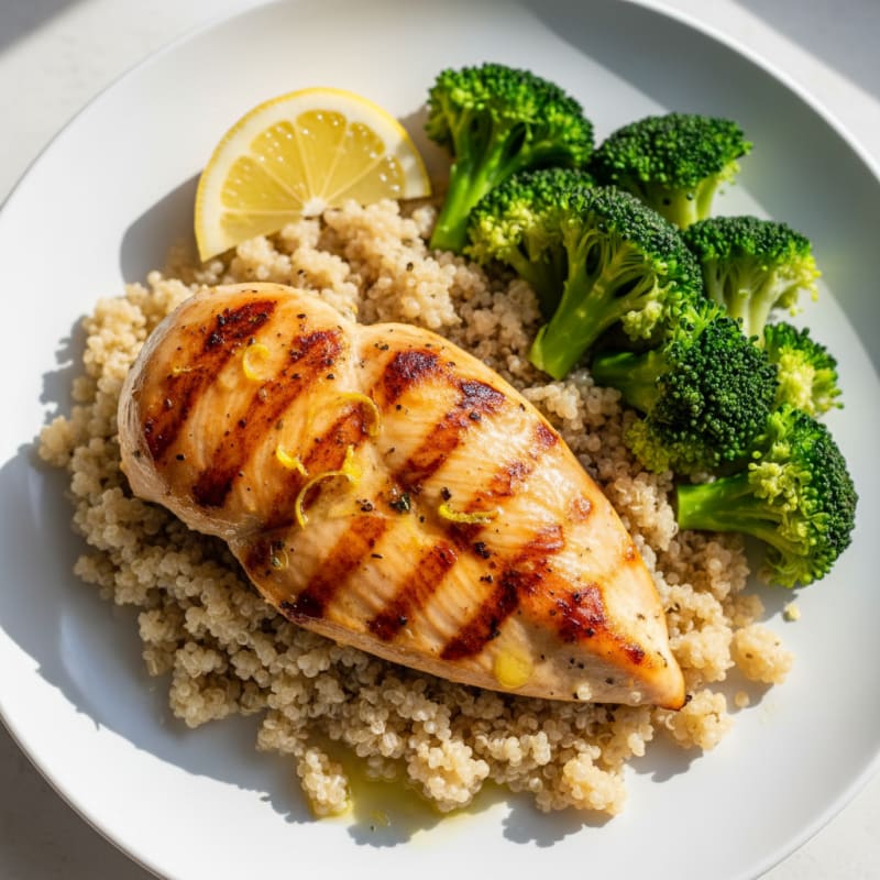 Grilled Chicken Breast with Quinoa and Steamed Broccoli
