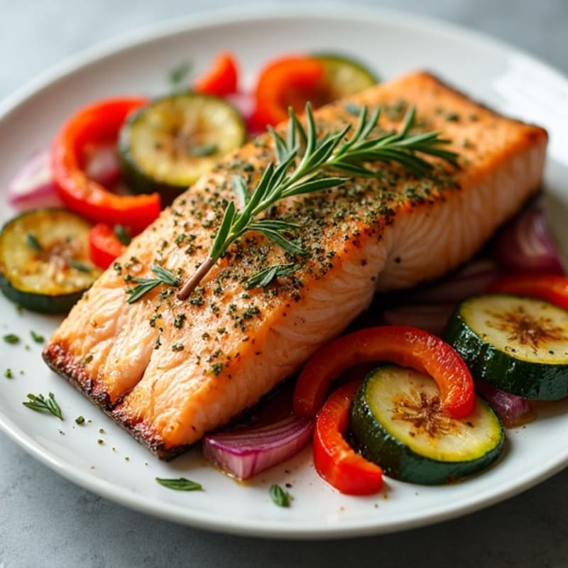 Herb-Crusted Baked Salmon with Roasted Vegetables