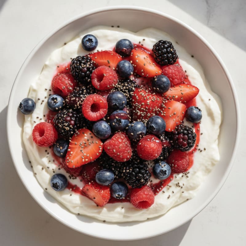Greek Yogurt Protein Pudding with Mixed Berries