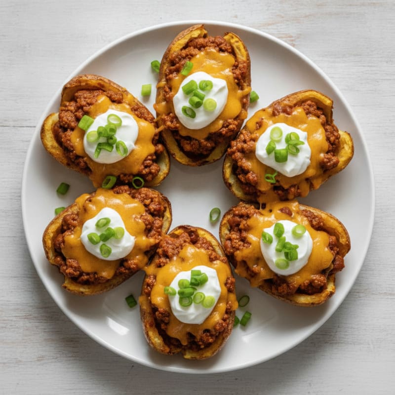 Loaded Chili Cheese Potato Skins