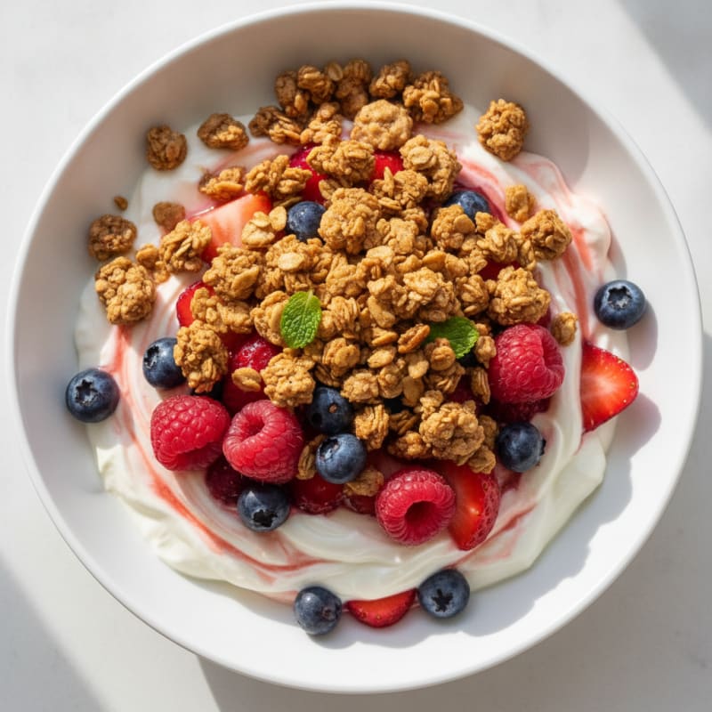 Creamy Greek Yogurt Parfait with Mixed Berries and Protein Granola