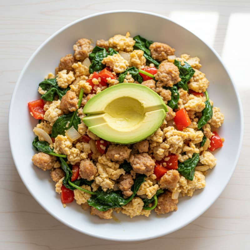 Egg White Veggie Scramble with Turkey Sausage