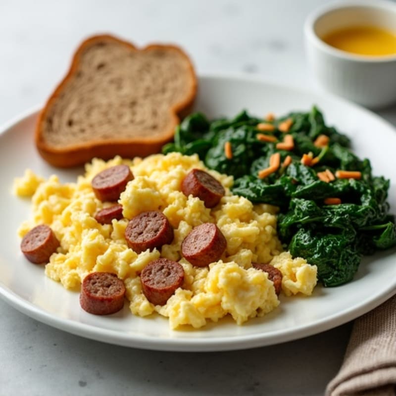 Egg White and Turkey Sausage Scramble with Sautéed Spinach