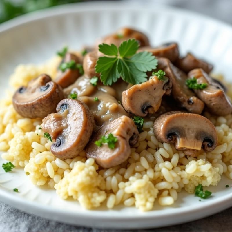 Creamy Mushroom Beef Stroganoff with Cauliflower Rice