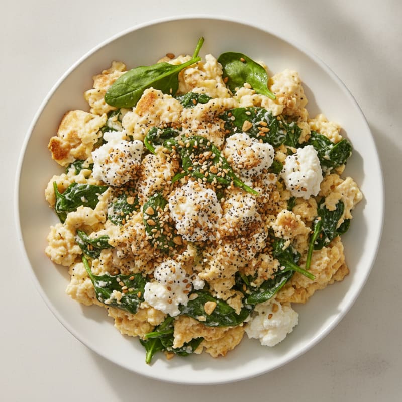 Egg White and Spinach Scramble with Cottage Cheese