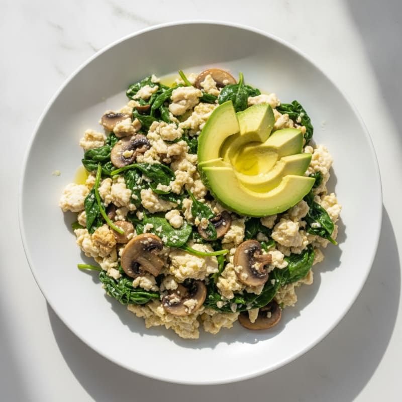 Egg White Spinach Scramble with Sautéed Mushrooms